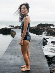Women Natural Rubber Swimsuit in Raven Lofi Print - Kaia