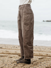 Women Organic Cotton Barrel Trouser in Brown - Croft
