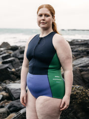 Women Natural Rubber Yulex Swimsuit in Navy/Lake/Green - Kaia