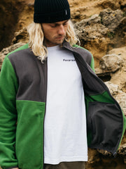 Men Recycled Zip Fleece in Black/Green - Axiom