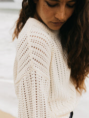 Women Organic Cotton Stitch Jumper in Ecru - Bracken