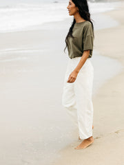 Women Organic Cotton Barrel Trouser in Ecru - Croft