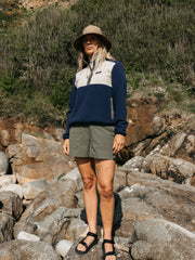 Women 1/4 Snap Fleece in Oatmeal/Deep Blue - Axiom