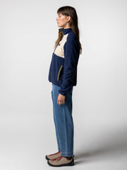Women 1/4 Snap Fleece in Oatmeal/Deep Blue - Axiom