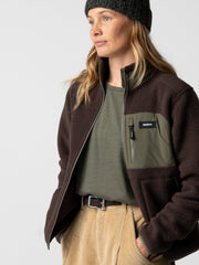 Women Recycled Fleece Jacket in Brown/Olive - Bolster