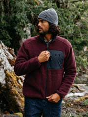 Men Recycled Fleece Jacket in Plum/Navy - Bolster