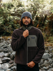 Men Recycled Fleece Jacket in Brown/Olive - Bolster