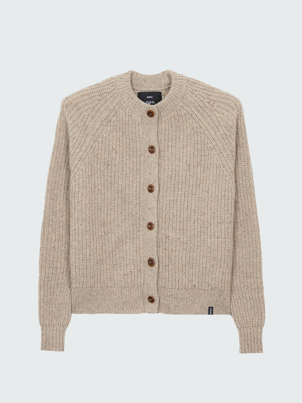 Women Wool Crew Neck Cardigan in Oatmeal - Mora