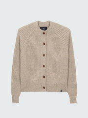 Women Wool Crew Neck Cardigan in Oatmeal - Mora