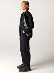 Women Organic Cotton Flannel Lined Chore Jacket in Black - Yarrel