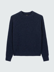 Women Fisherman Wool Knit Jumper in Navy - Mora