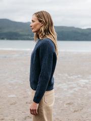 Women Fisherman Wool Knit Jumper in Navy - Mora