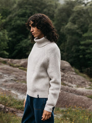 Women Fisherman Wool Roll Neck Jumper in Ecru - Mora