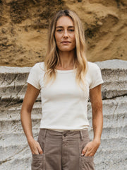 Women Organic White Ribbed T-Shirt - Powes