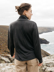 Women Merino High Neck T-Shirt in Raven - Seeker