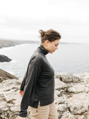 Women Merino High Neck T-Shirt in Raven - Seeker