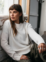 Women Wool Ribbed Knit Jumper in Ecru - Cavan