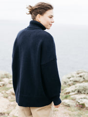 Women Roll Neck Knit Jumper in Navy - Eyre