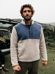 Men Hegen 1/4 Zip Fleece in Coastal Fjord/Oatmeal