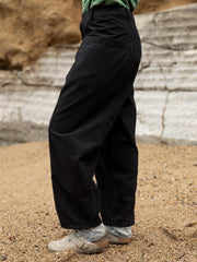 Women Organic Cotton Barrel Trouser in Black - Croft