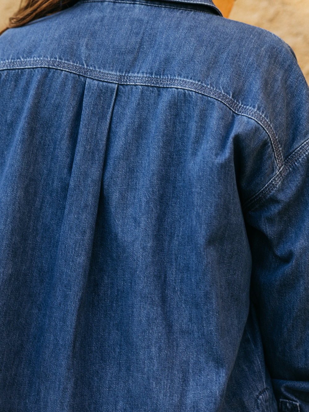 Women Organic Cotton Shirt in Denim - Gwavas