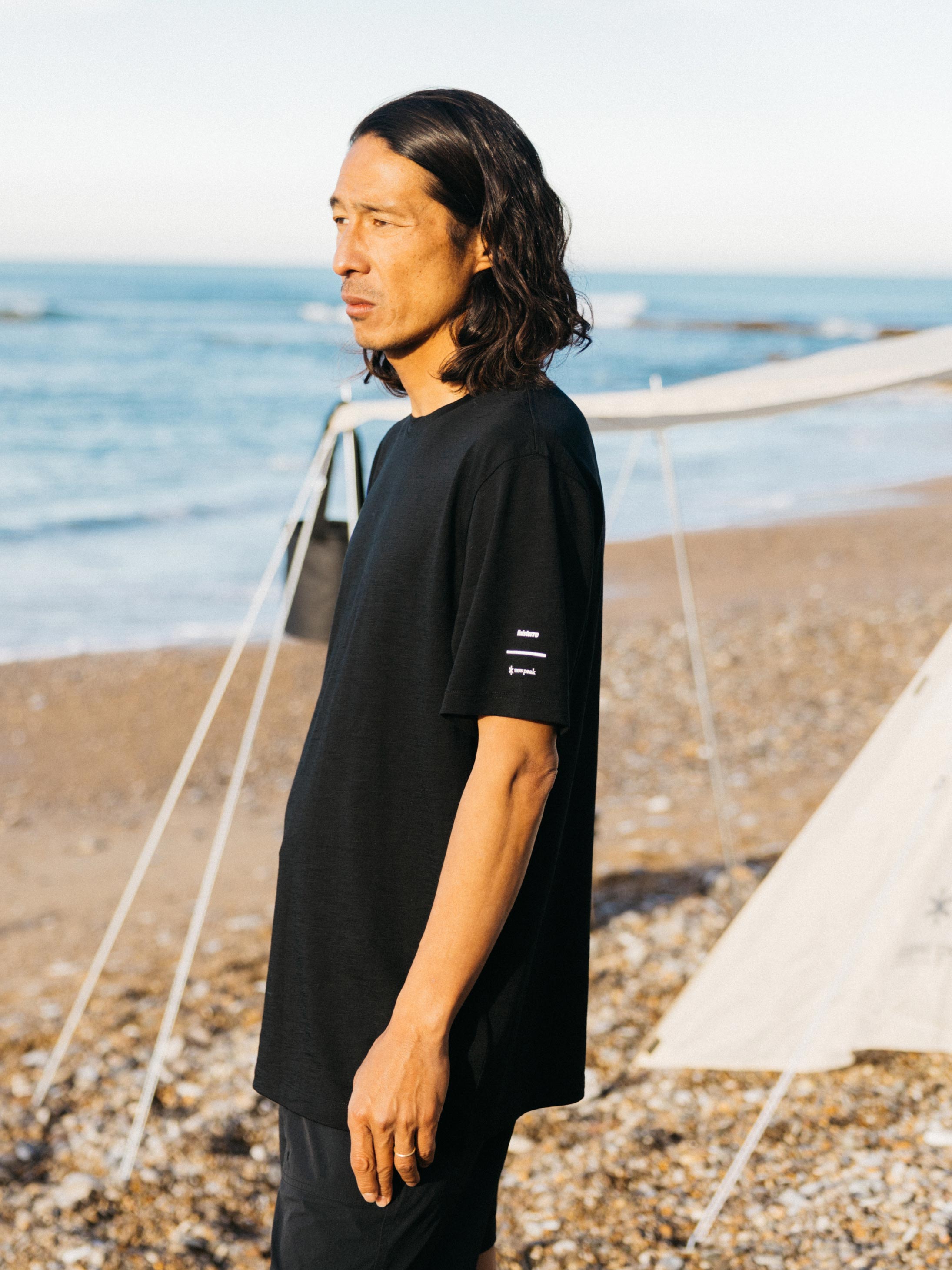 Men Snow Peak + Finisterre Merino T-Shirt in Black