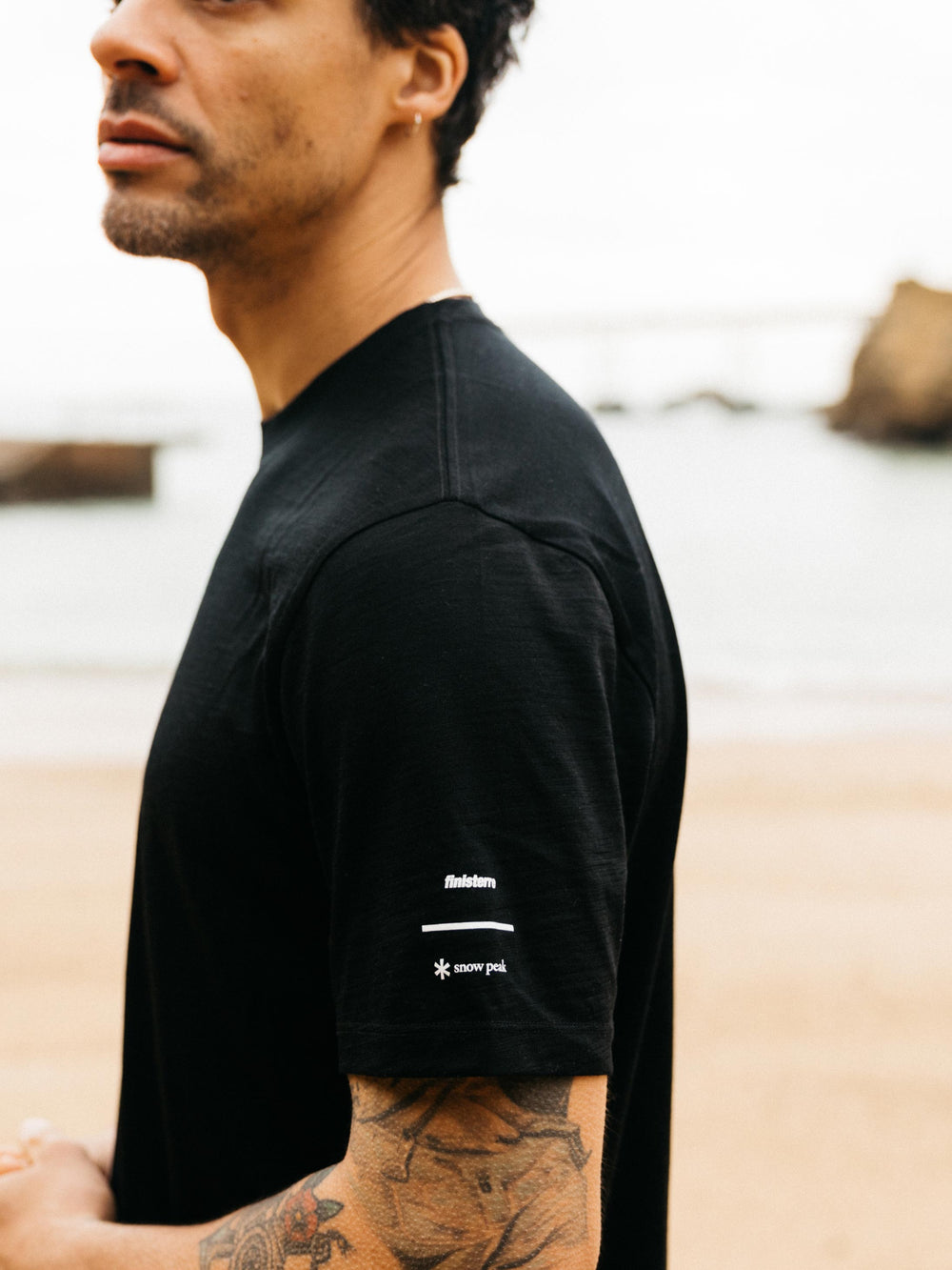 Men Snow Peak + Finisterre Merino T-Shirt in Black