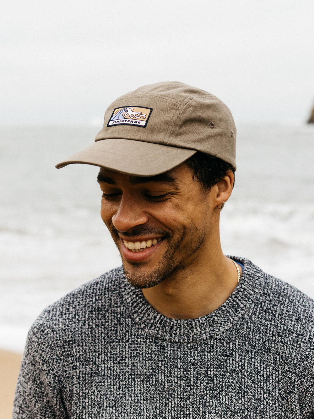 Men/Women Organic Cotton Wild Wave Patch Cap in Brown - Tonkin