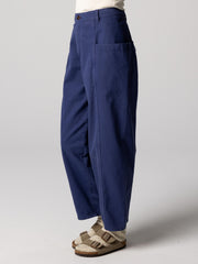 Women Organic Cotton Barrel Trouser in Navy - Croft