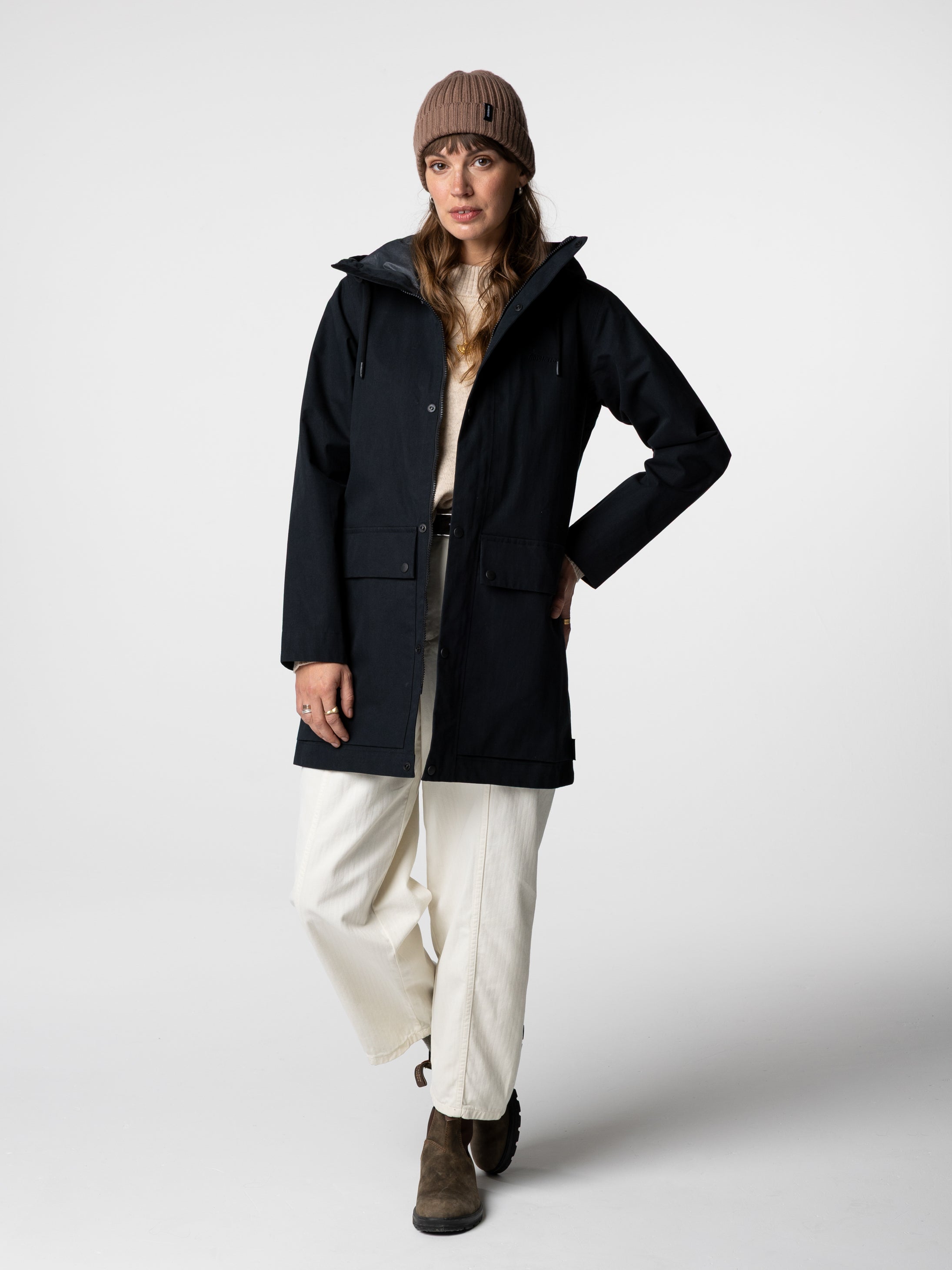 Women Organic Cotton Waterproof Jacket in Black - Litus