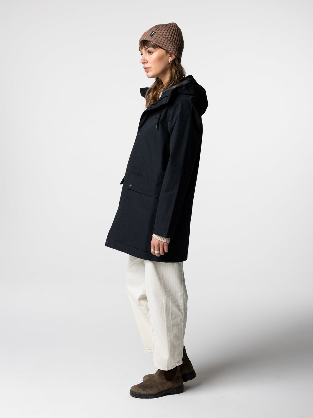 Women Organic Cotton Waterproof Jacket in Black - Litus