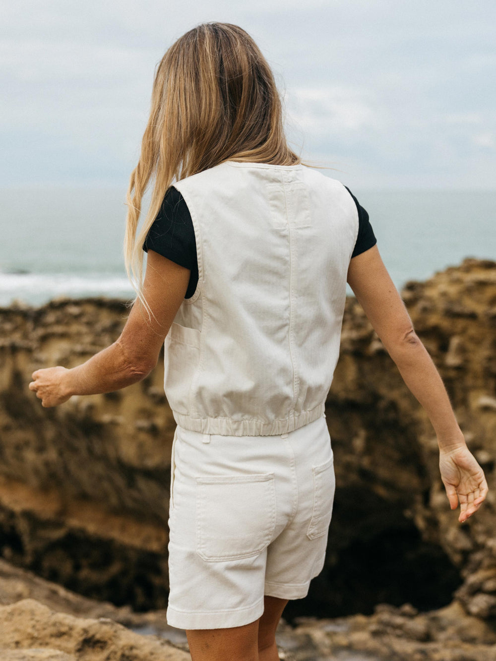 Women Organic Cotton Gilet in Ecru - Croft