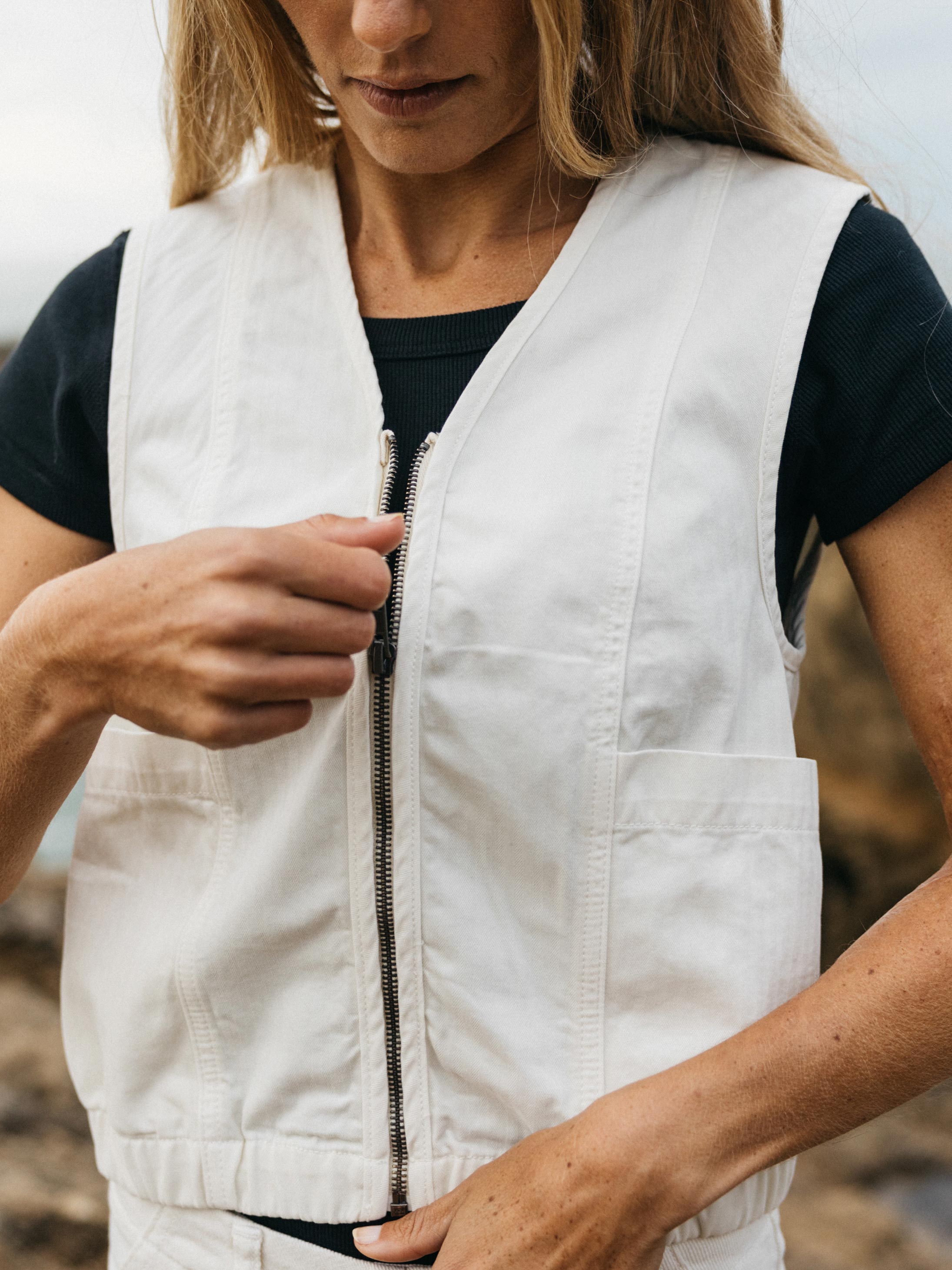 Women Organic Cotton Gilet in Ecru - Croft