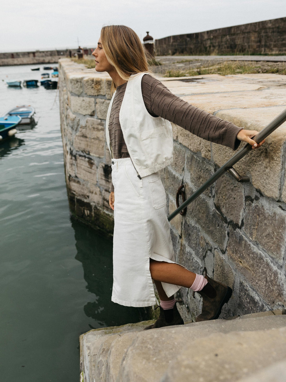 Women Organic Cotton Gilet in Ecru - Croft