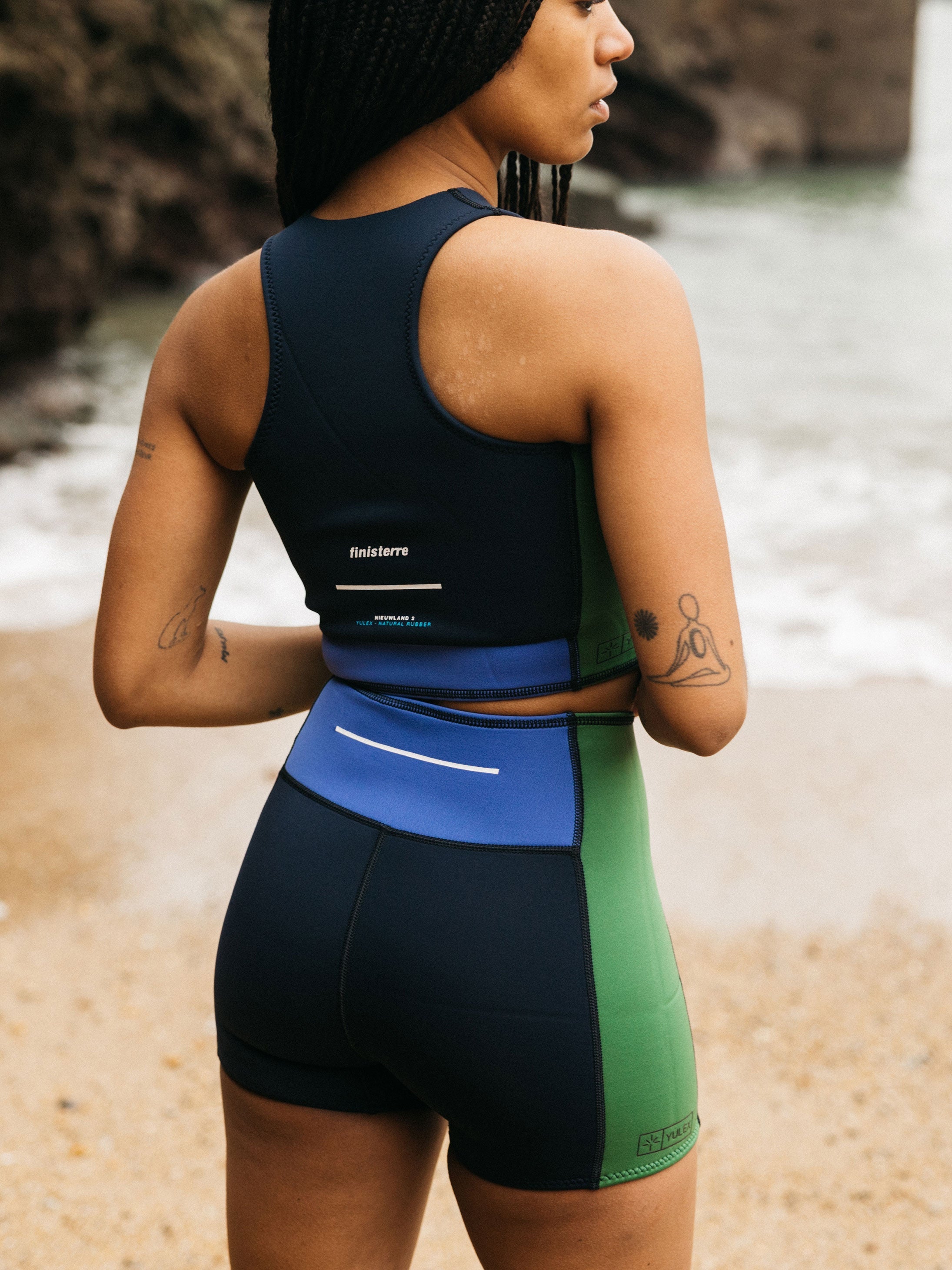 Women Natural Rubber Yulex Pant in Navy/Lake/Green - Kaia