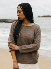 Women Organic Cotton Textured Knit Jumper in Brown - Travean