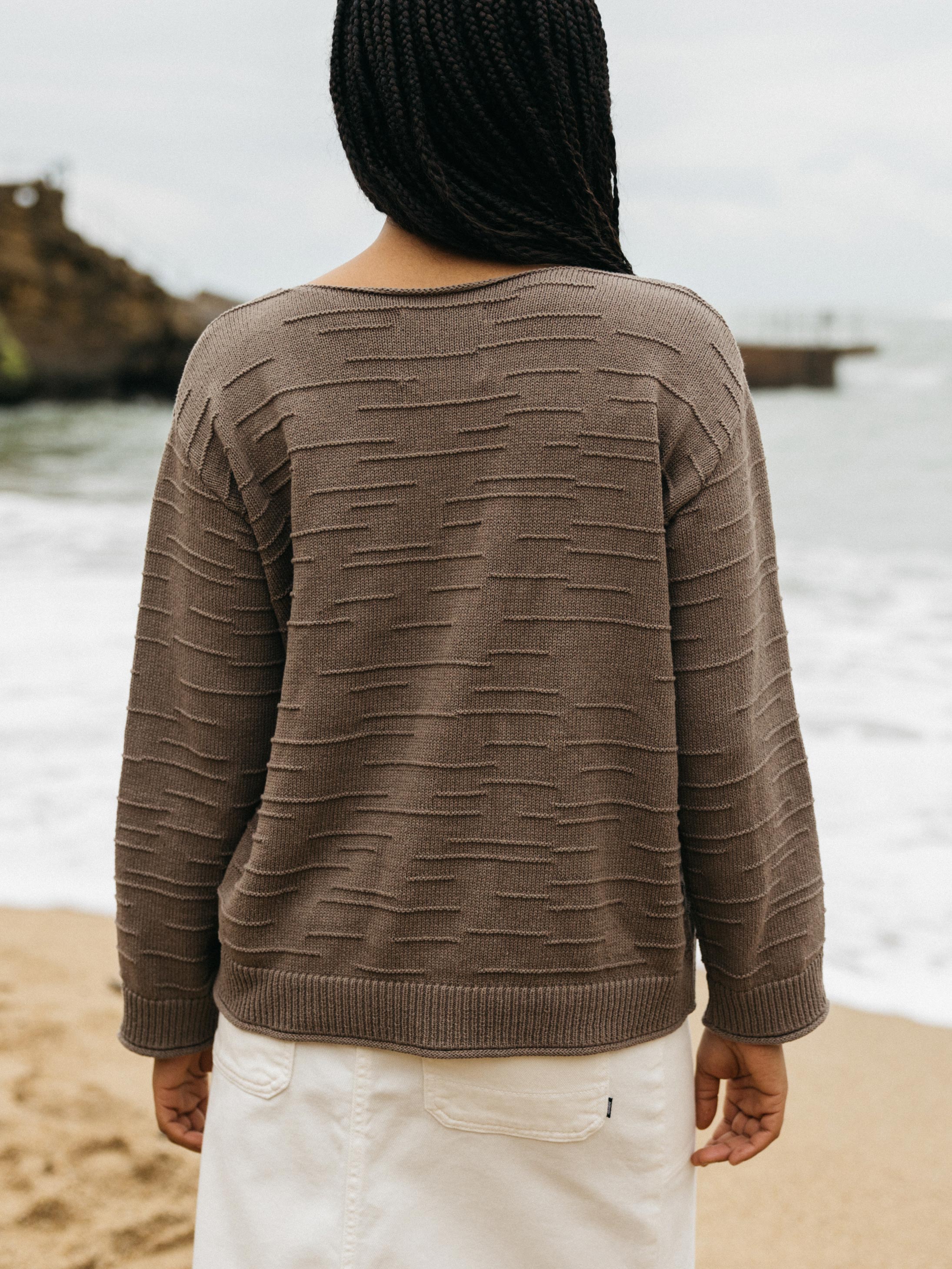 Women Organic Cotton Textured Knit Jumper in Brown - Travean