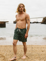Men Recycled Swim Short in Navy Print - Atlas