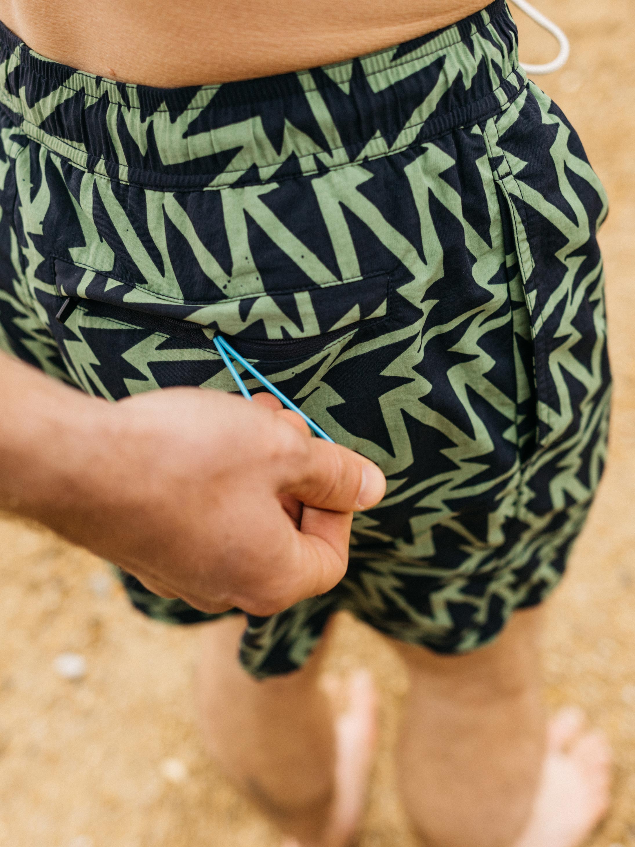 Men Recycled Swim Short in Navy Print - Atlas