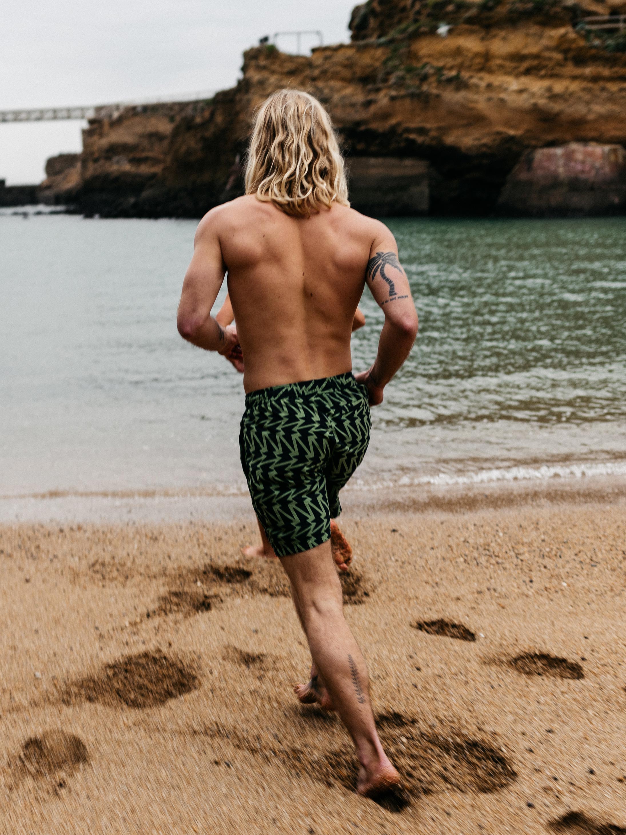 Men Recycled Swim Short in Navy Print - Atlas