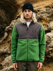Men Recycled Zip Fleece in Black/Green - Axiom