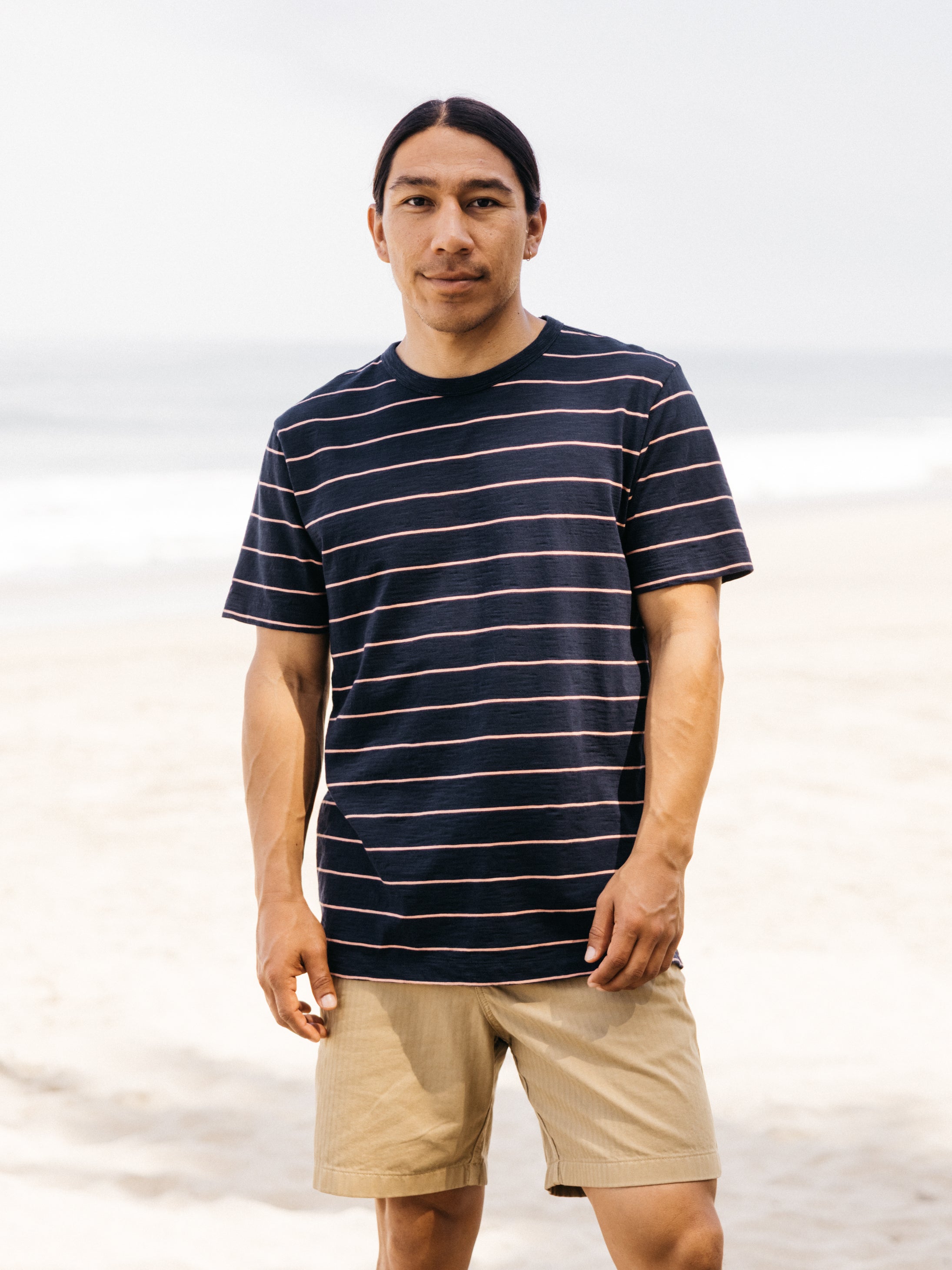 Men Organic Cotton T-Shirt in Navy Stripe - Channel