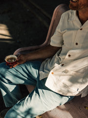 Men Cotton Short Sleeve Shirt in Ecru - Hendra