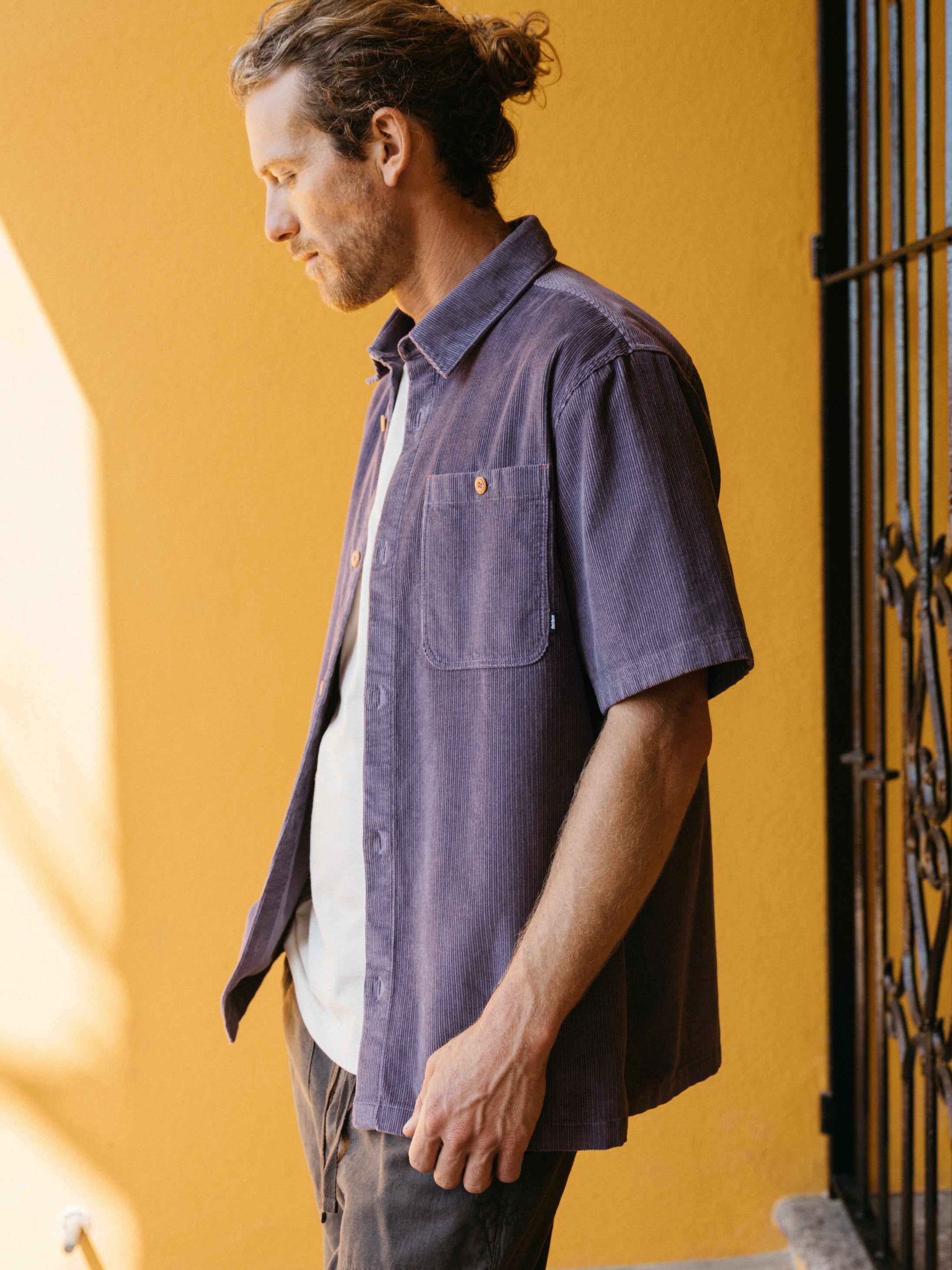 Men Organic Cotton Cord Shirt in Purple - Jetty
