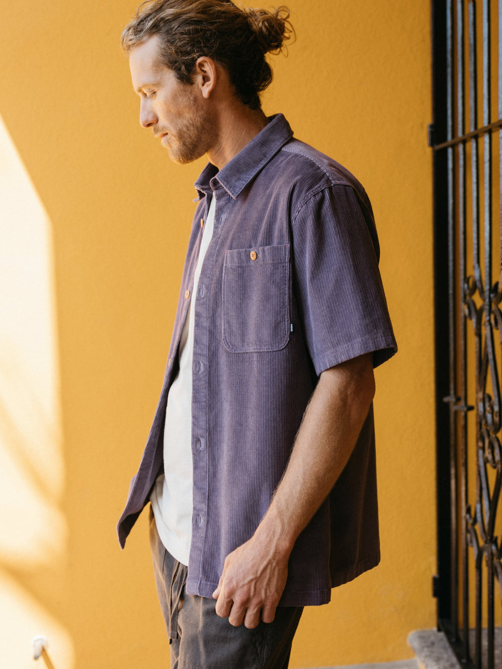 Men Organic Cotton Cord Shirt in Purple - Jetty