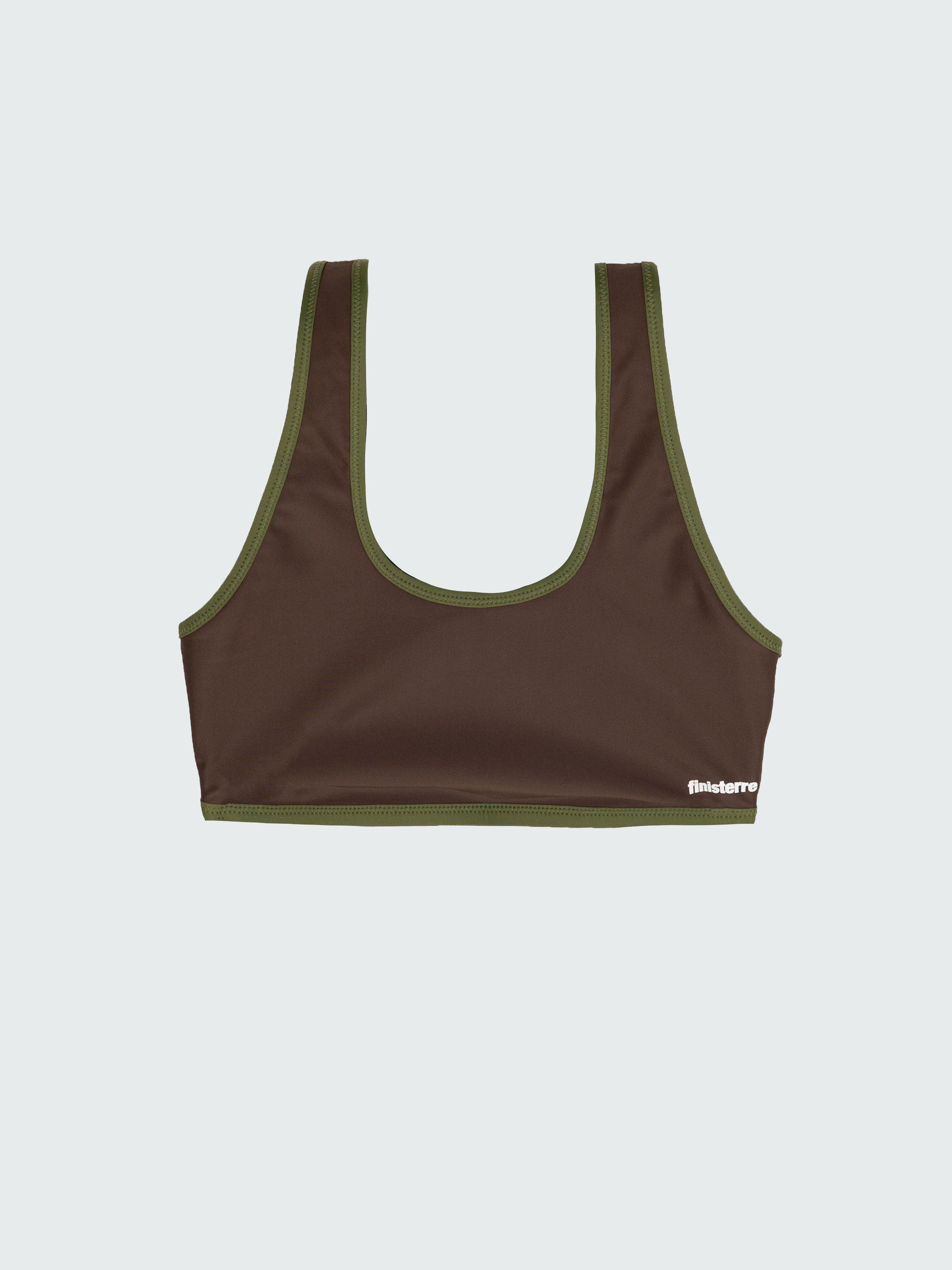 Women Recycled Scoop Bikini Top in Brown Print - Ailla