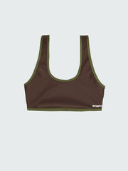 Women Recycled Scoop Bikini Top in Brown Print - Ailla