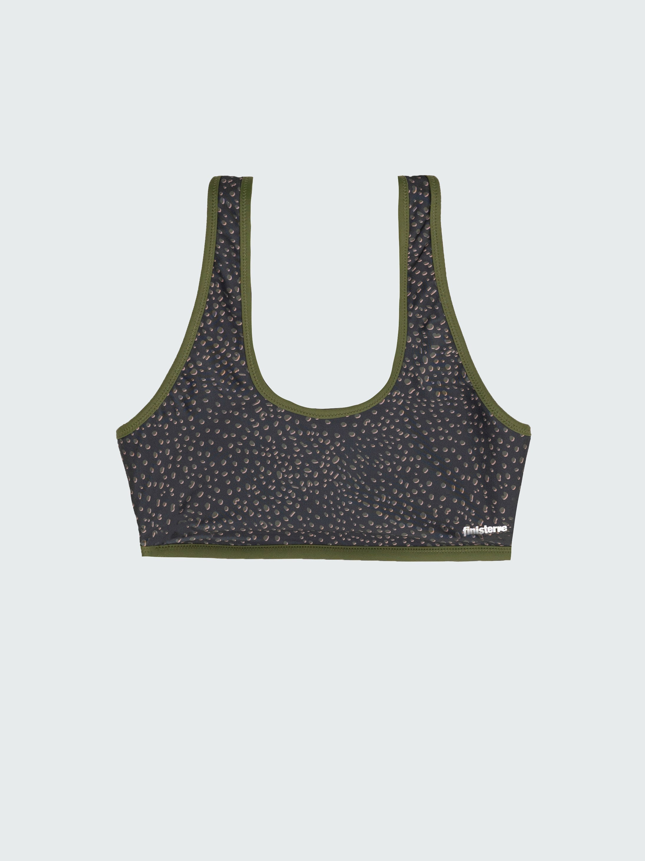 Women Recycled Scoop Bikini Top in Brown Print - Ailla