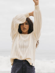 Women Organic Cotton Stitch Jumper in Ecru - Bracken