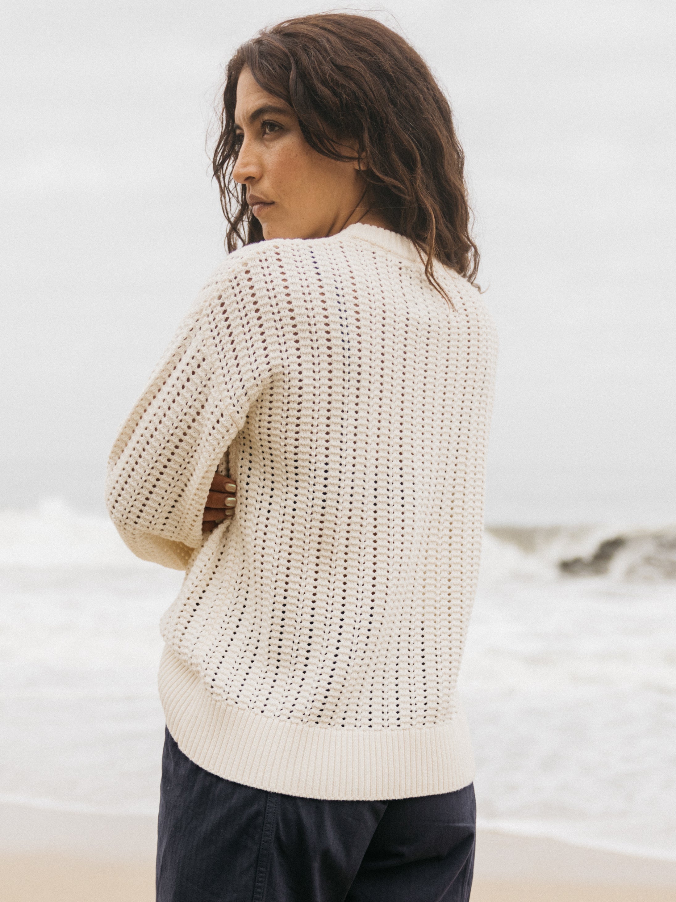 Women Organic Cotton Stitch Jumper in Ecru - Bracken
